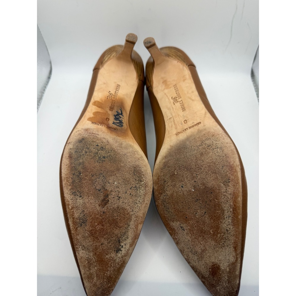 Brooks Brothers 346 Womens Tan Pebbled Leather Tassel Pointed Toe Kitten Heels 8 - Picture 4 of 7